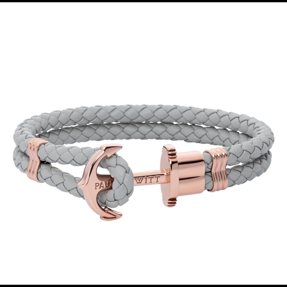 Paul Hewitt Gray Leather Rose Gold Anchor Bracelet